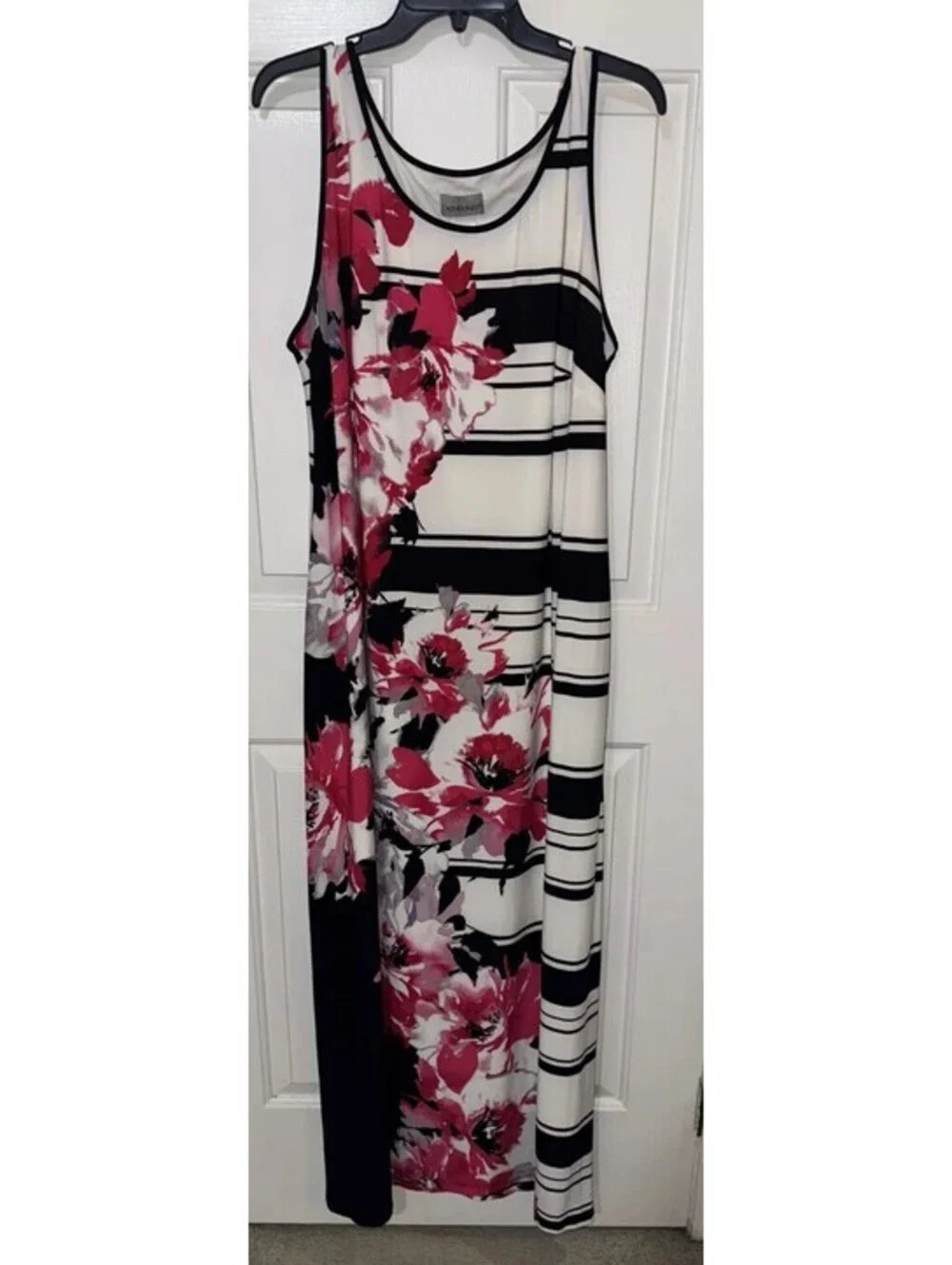 Catherines Maxi Sleeveless Tank Dress Black White Floral Lined Stretch 1X